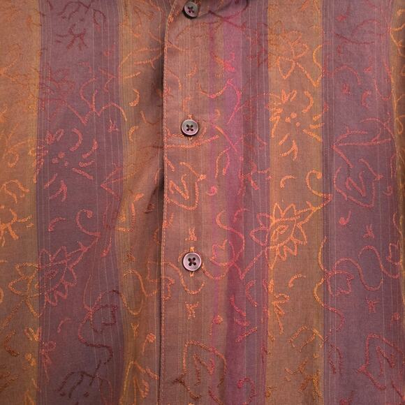 Men's J. Ferrar Button Up Striped Red & Orange with Subtle Floral Print Shirt M - Picture 2 of 8